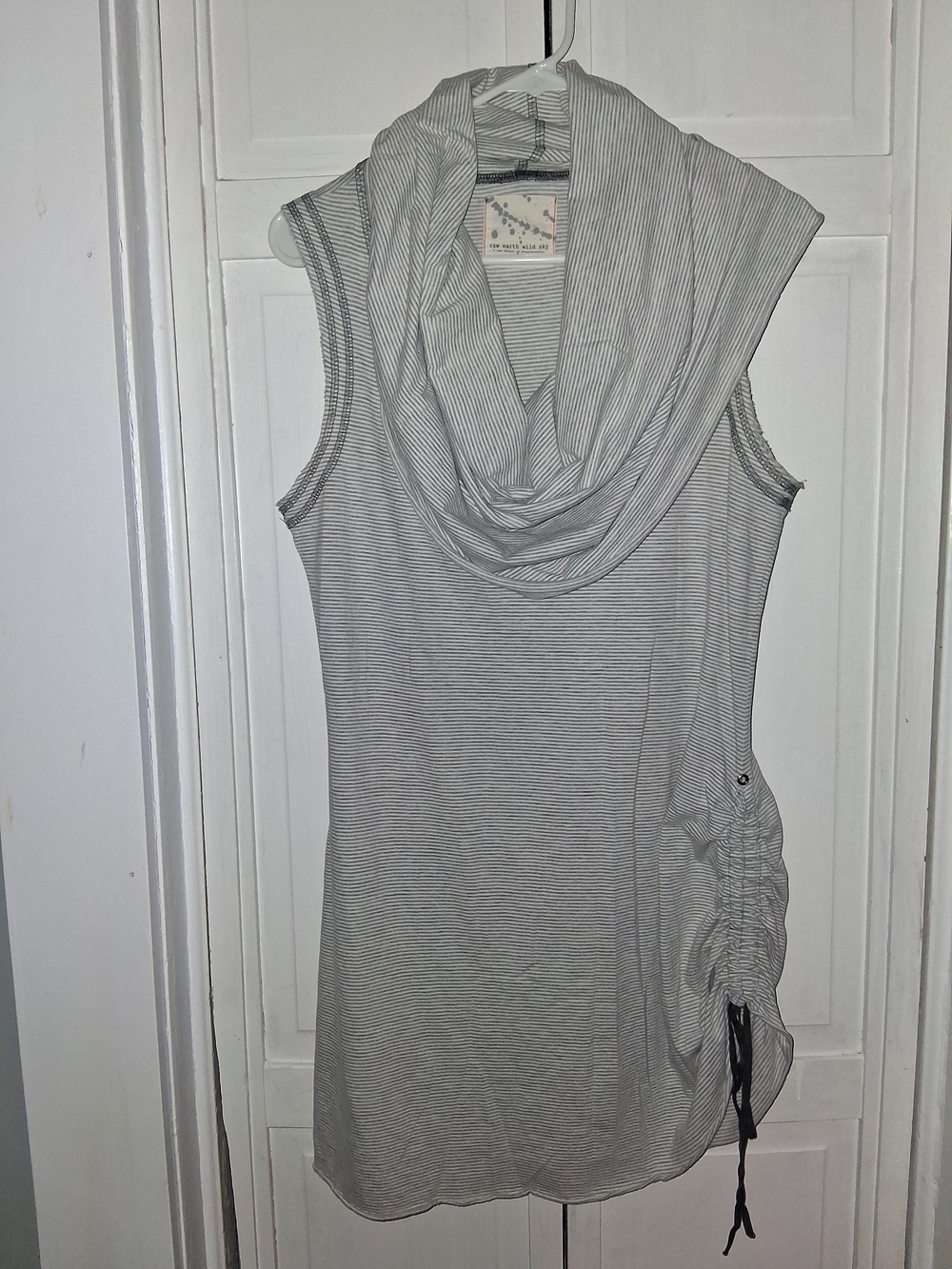 Raw Earth Wild Sky Sleeveless Cowl Neck Tunic Dress With Light Gray Stripes